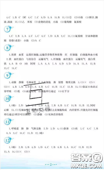蘇教版2019暑假作業(yè)7年級生物學(xué)參考答案