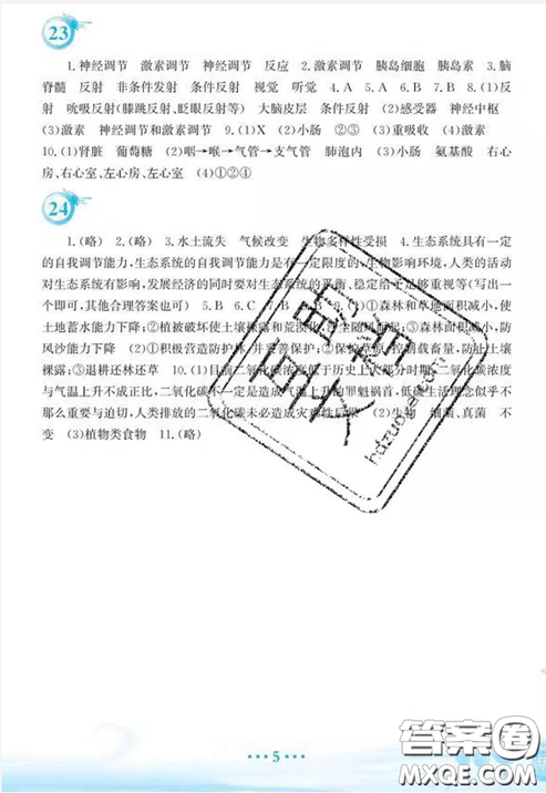 蘇教版2019暑假作業(yè)7年級生物學(xué)參考答案