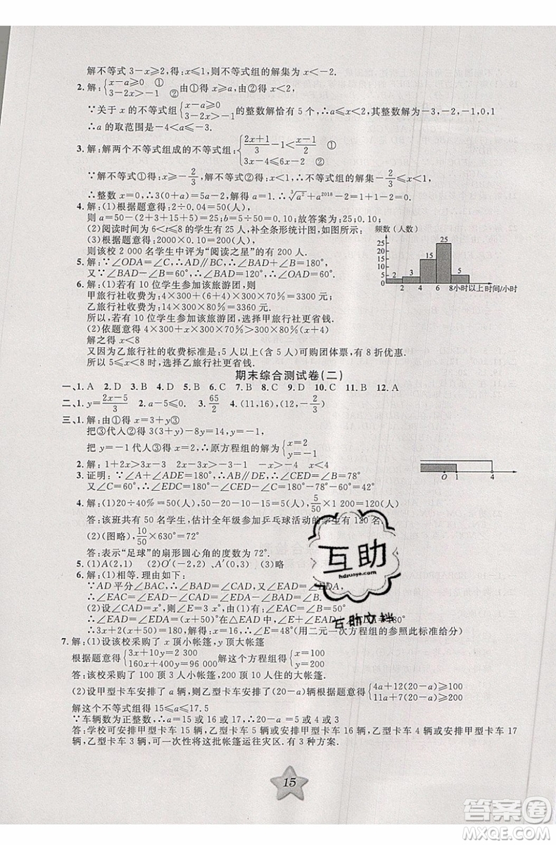 2019版第三學(xué)期銜接暑假計劃七年級數(shù)學(xué)七升八RJ人教版參考答案