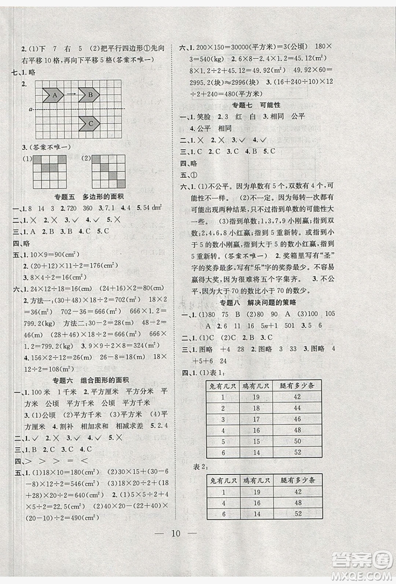 安徽文藝出版社2019假期訓(xùn)練營(yíng)五年級(jí)數(shù)學(xué)北師大版BS答案
