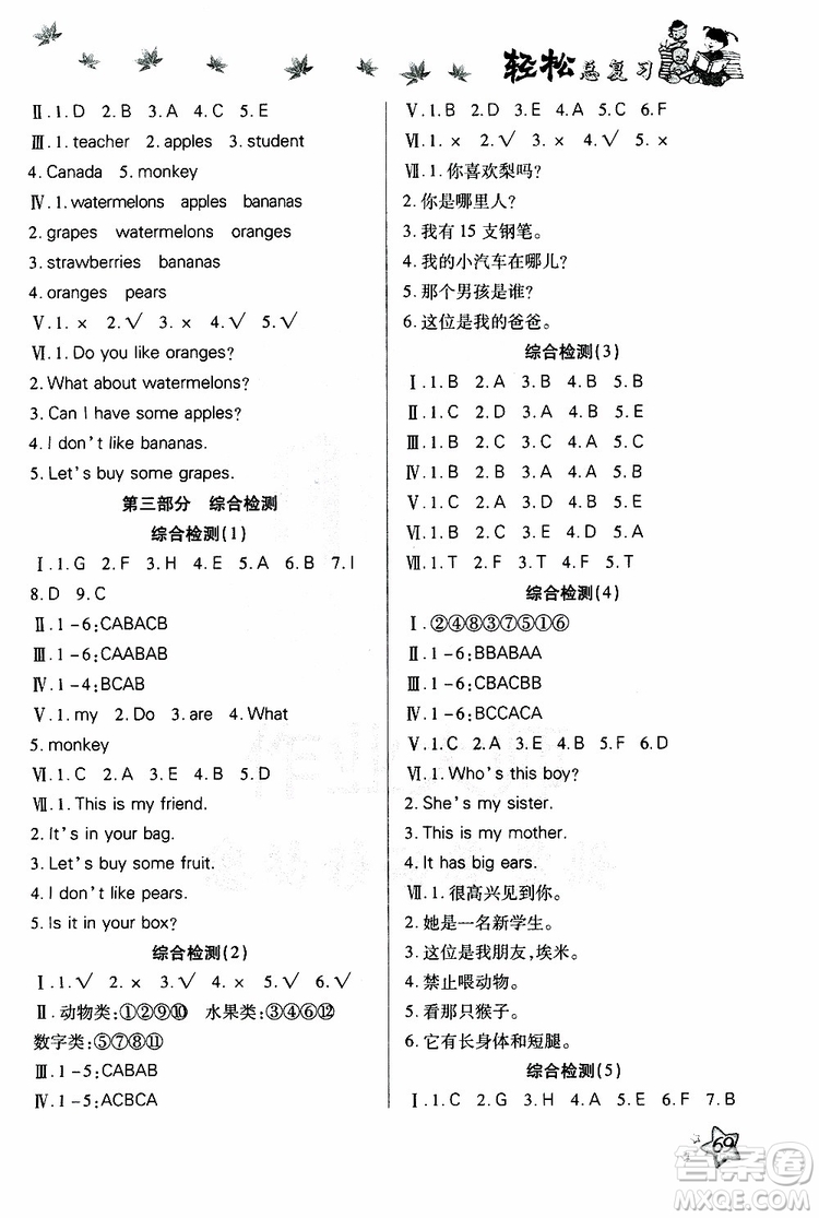 2019年輕松總復習假期作業(yè)三年級英語輕松暑假R人教版參考答案