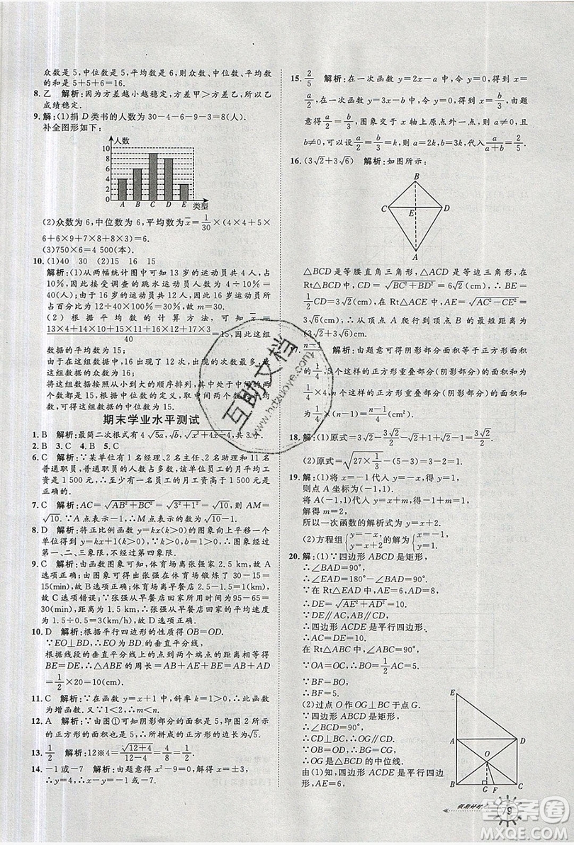 魯人泰斗2019假期好時光暑假訓練營八升九數(shù)學人教版答案