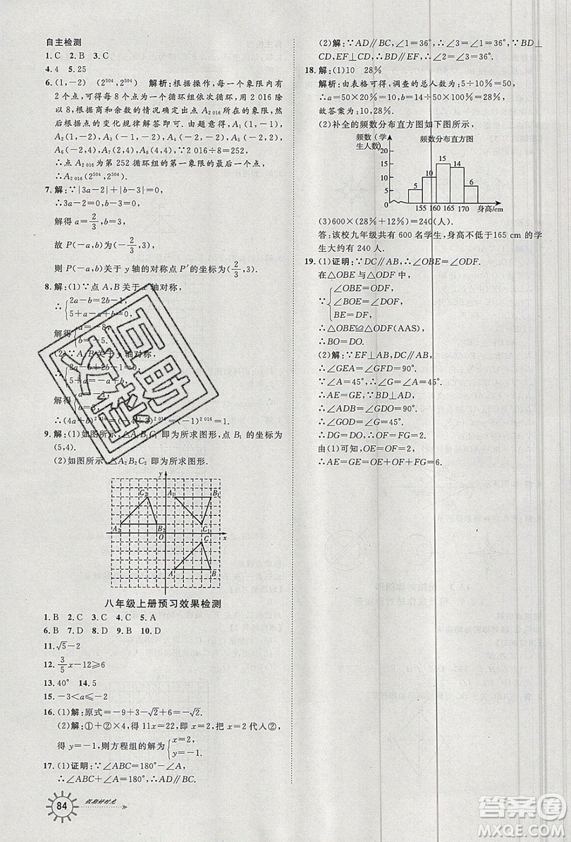 2019魯人泰斗假期好時(shí)光暑假訓(xùn)練營(yíng)七升八年級(jí)數(shù)學(xué)人教版答案