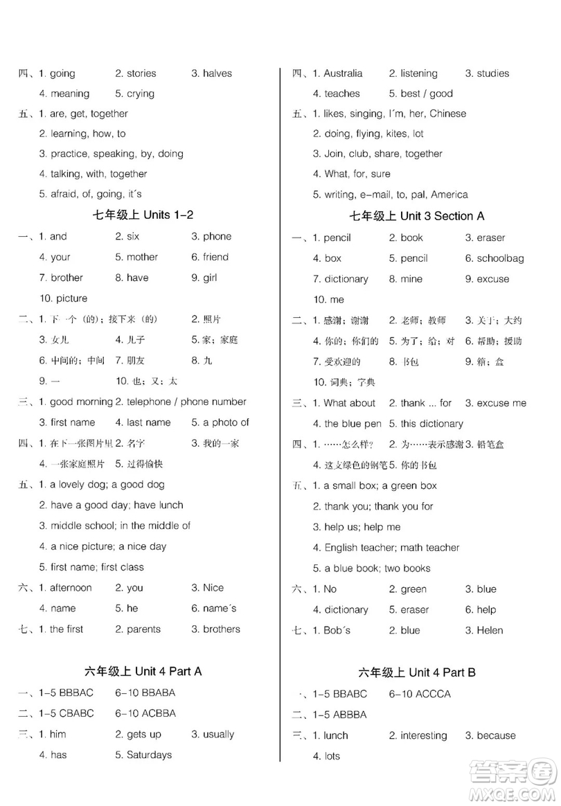 2019匯測(cè)初中英語暑假作業(yè)六年級(jí)下人教版答案