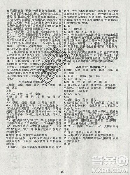 暑假集訓(xùn)2019年小升初銜接教材六年級(jí)語(yǔ)文通用版答案