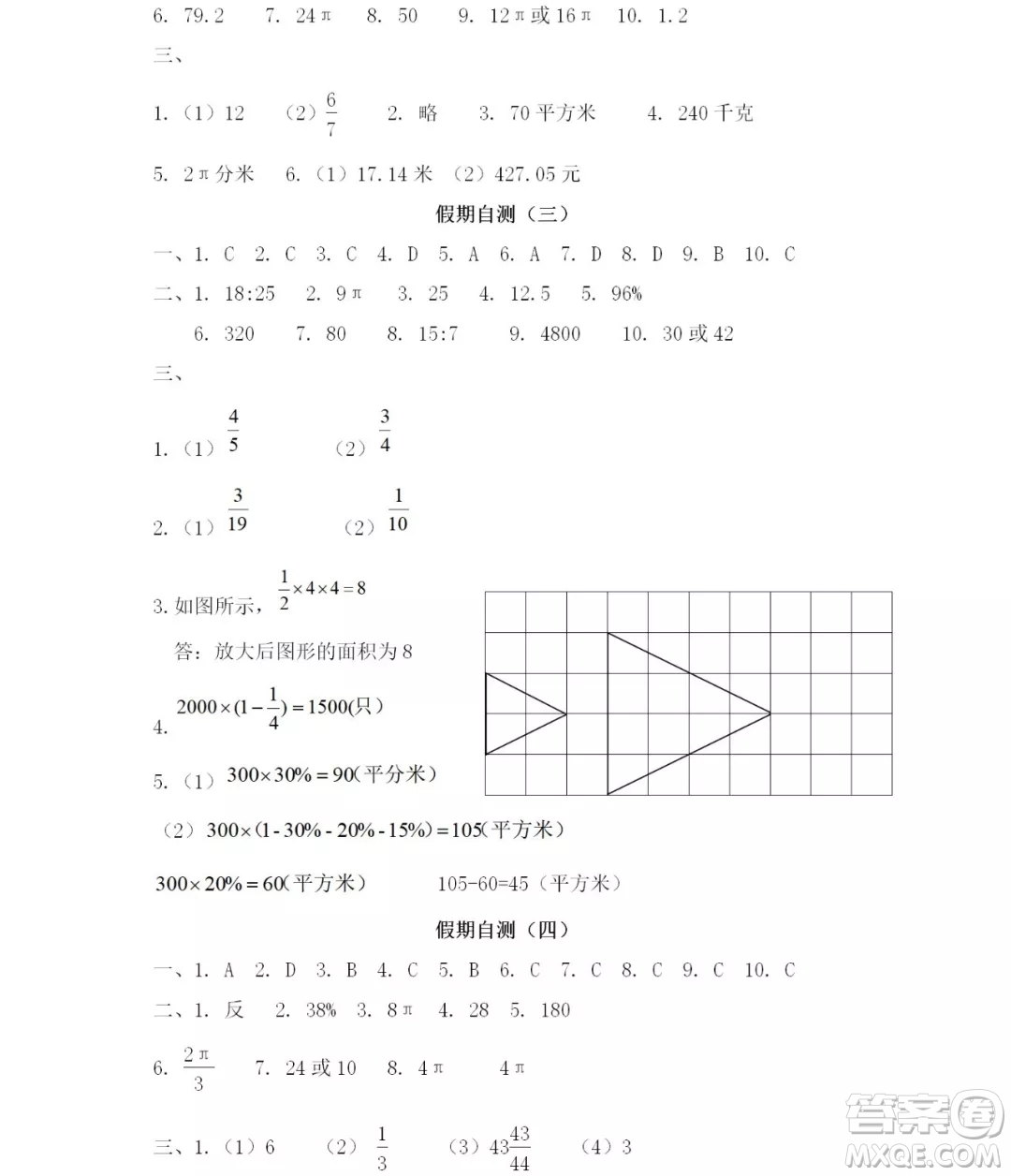 2019宋春生主編陽光假日暑假作業(yè)六年級數(shù)學(xué)人教版答案