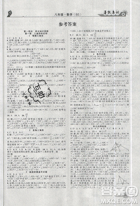 2019年暑假集訓(xùn)八年級(jí)數(shù)學(xué)北師版BS期末復(fù)習(xí)暑假作業(yè)銜接教材答案