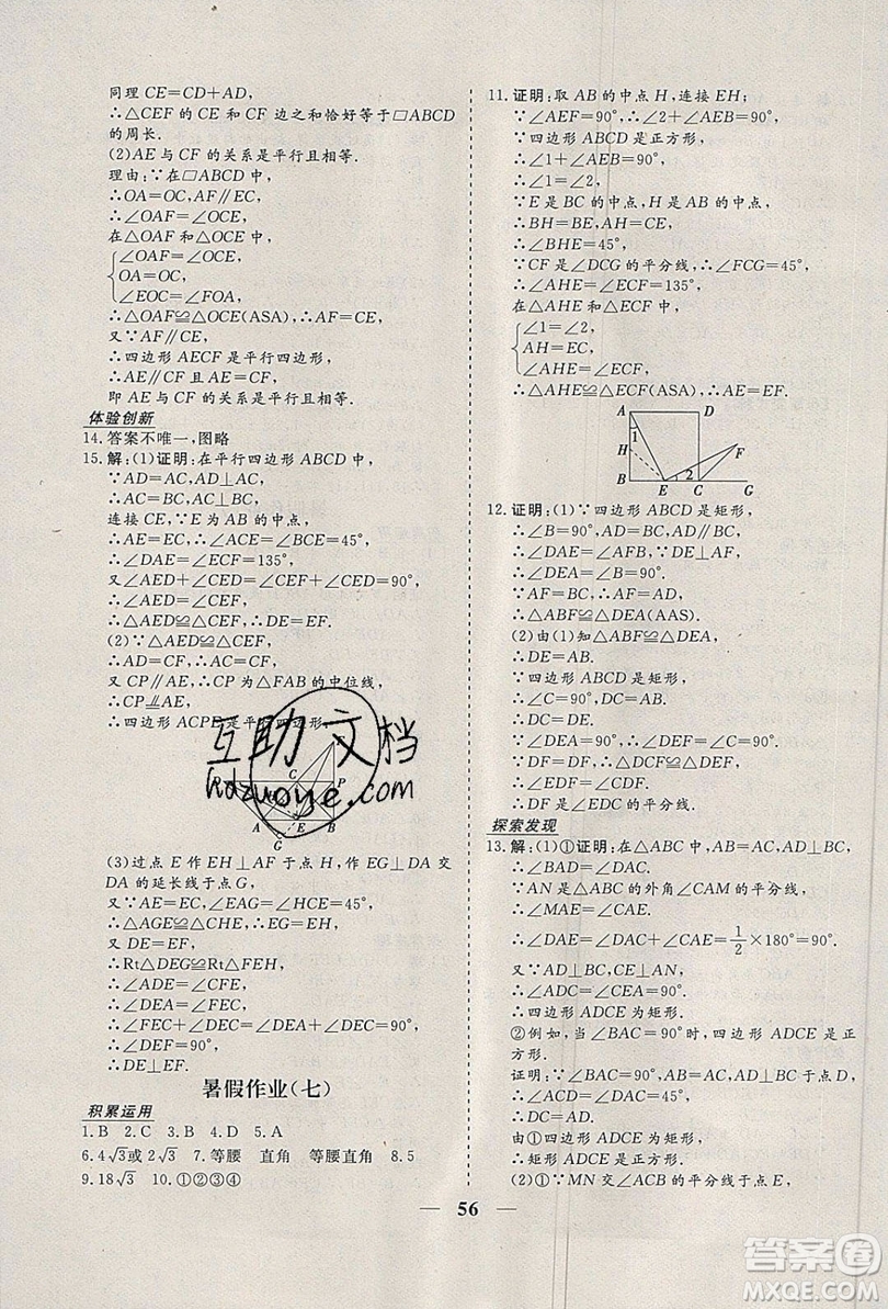 2019優(yōu)化方案假期作業(yè)歡樂共享快樂假期八年級數(shù)學(xué)人教版答案