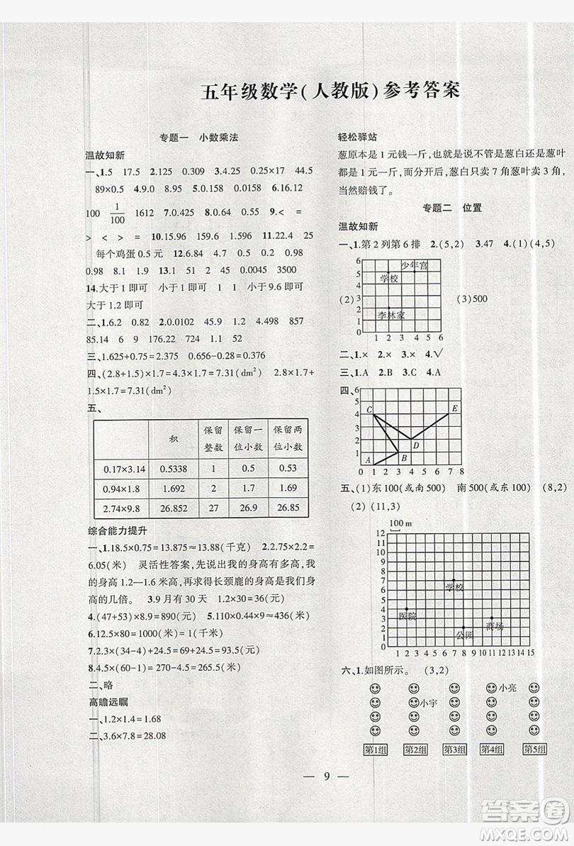 2019假期總動員暑假必刷題五年級數(shù)學(xué)人教版答案