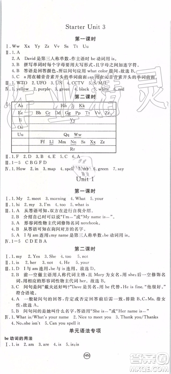 河南專用2019年優(yōu)翼學(xué)練優(yōu)七年級(jí)英語(yǔ)上冊(cè)人教版參考答案