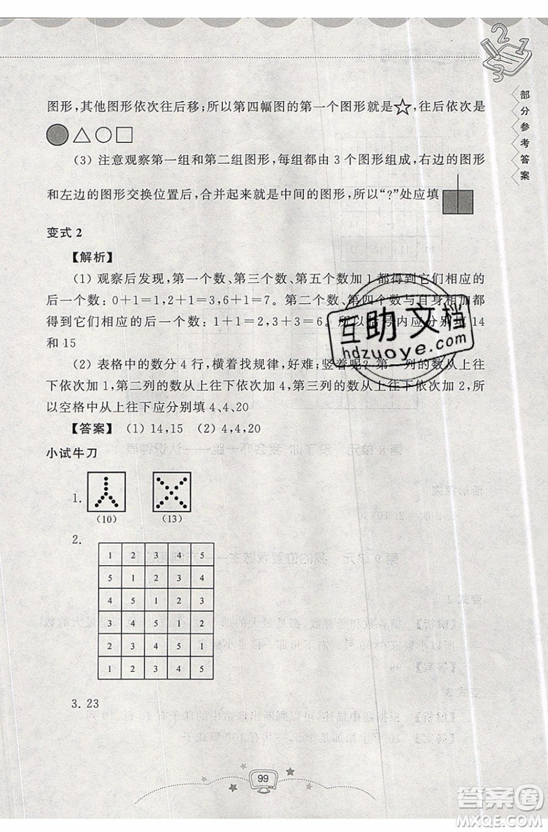 2019年暑假提高班1年級(jí)升2年級(jí)數(shù)學(xué)暑假銜接參考答案