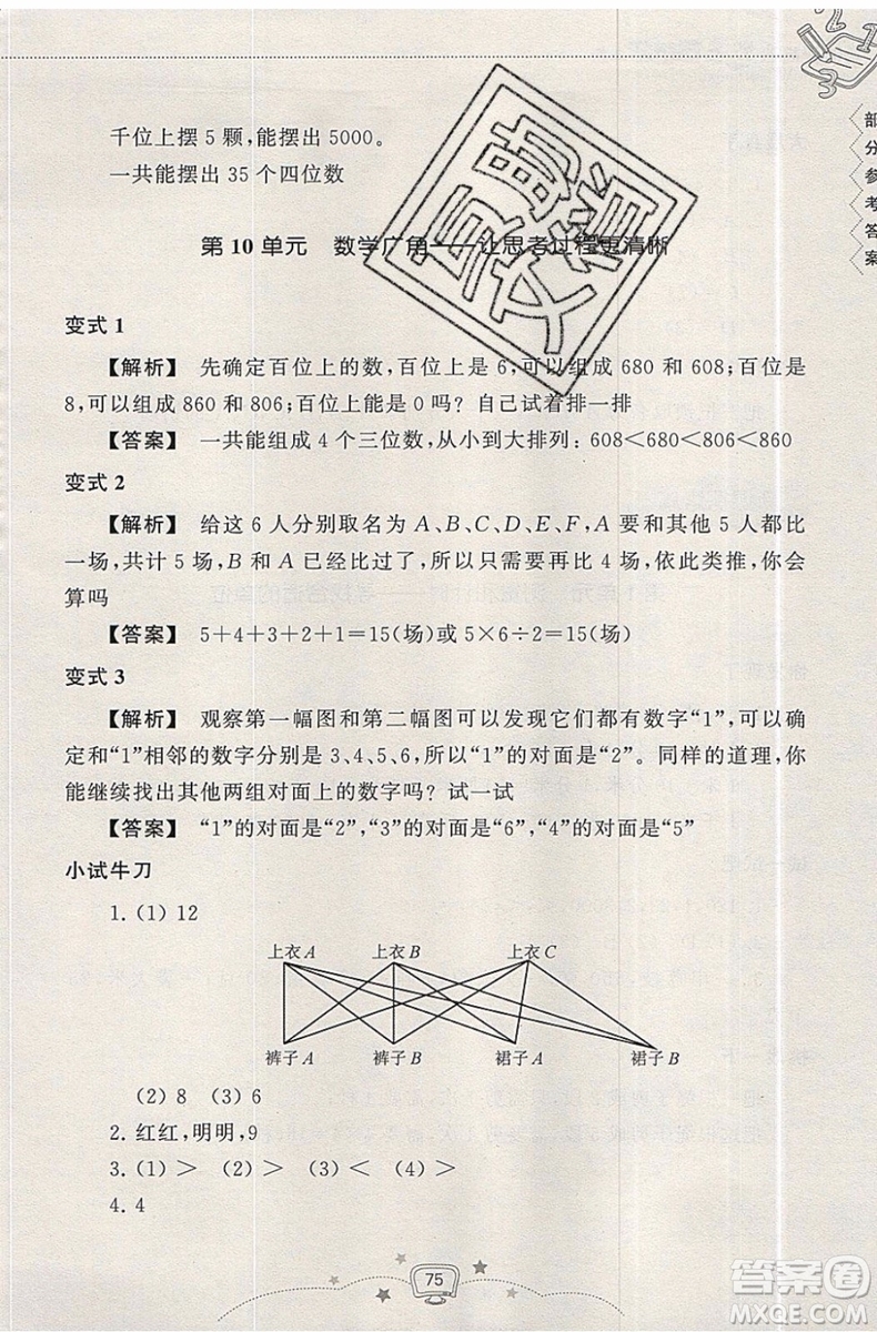 2019版暑假提高班2升3年級(jí)數(shù)學(xué)人教版暑假銜接參考答案