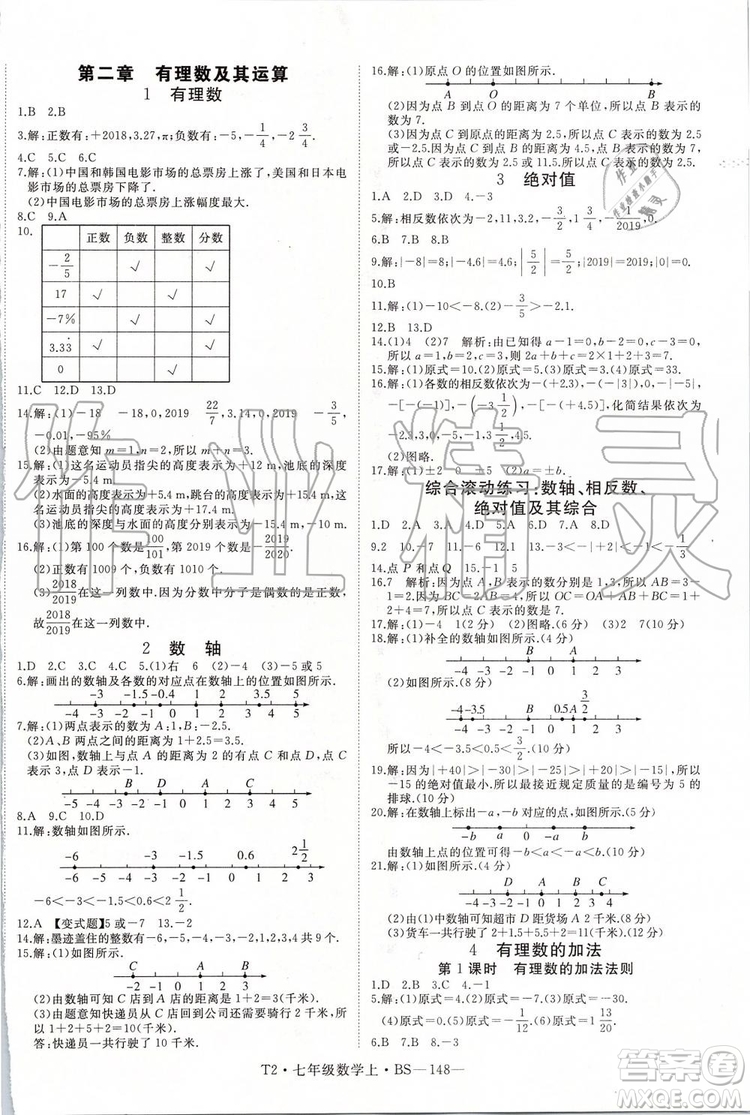 2019年優(yōu)翼學(xué)練優(yōu)七年級數(shù)學(xué)上冊北師大版參考答案
