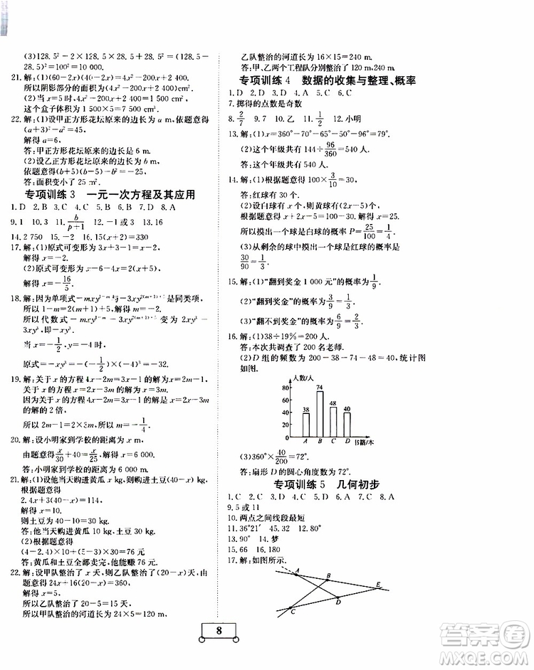 2019年假期作業(yè)假期系統(tǒng)總復(fù)習(xí)七年級(jí)數(shù)學(xué)BS北師版期末暑假專用答案