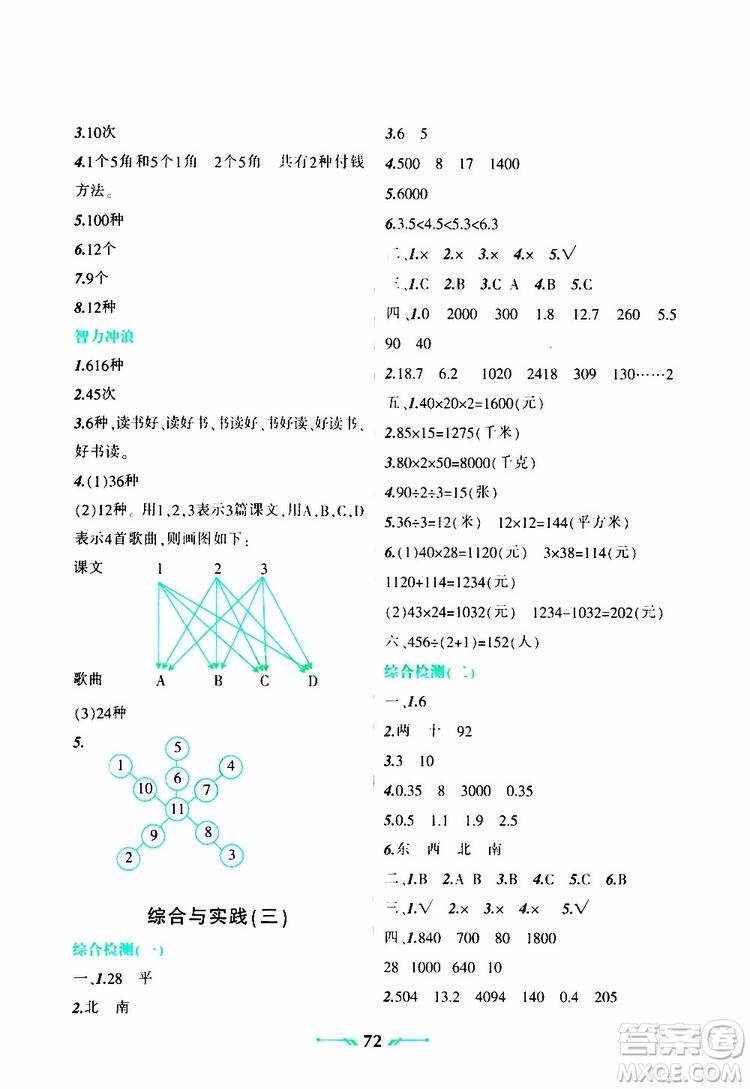 遼寧師范大學(xué)出版社2019年暑假樂園三年級數(shù)學(xué)參考答案