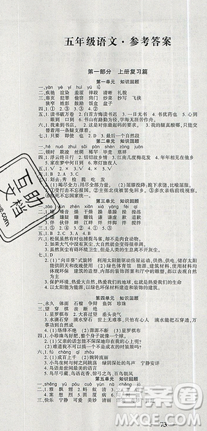 2019年假期特訓(xùn)年度總復(fù)習(xí)暑假五年級數(shù)學(xué)參考答案