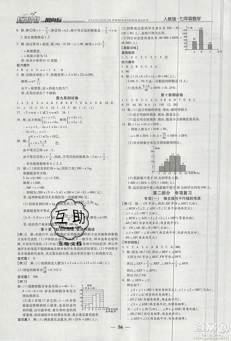 2019復(fù)習(xí)計(jì)劃風(fēng)向標(biāo)暑假七年級數(shù)學(xué)人教版答案