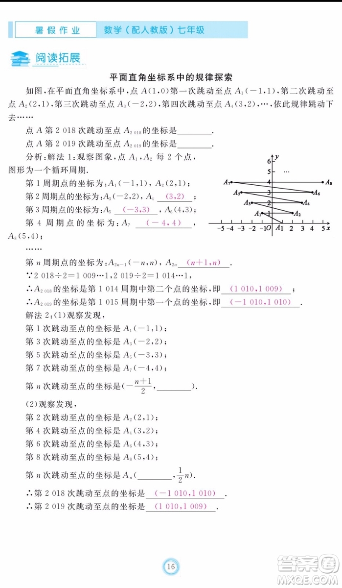 芝麻開花2020年暑假作業(yè)七年級(jí)數(shù)學(xué)人教版參考答案