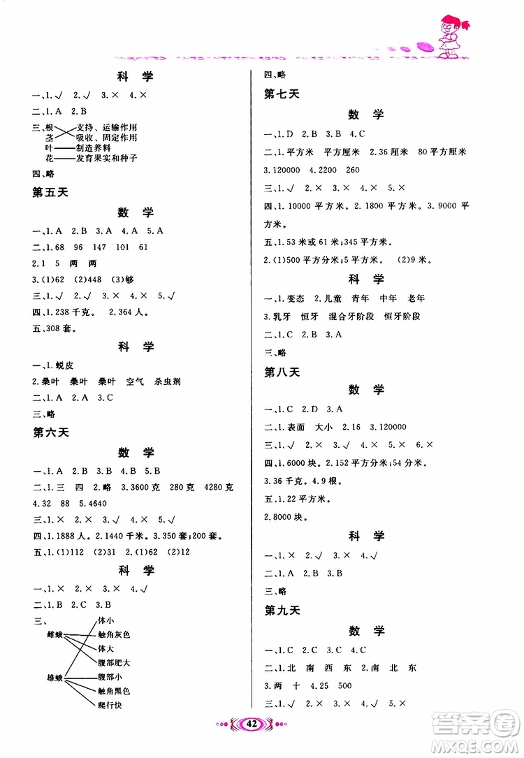 2019年假期學(xué)習(xí)課程拓展暑假版三年級2參考答案