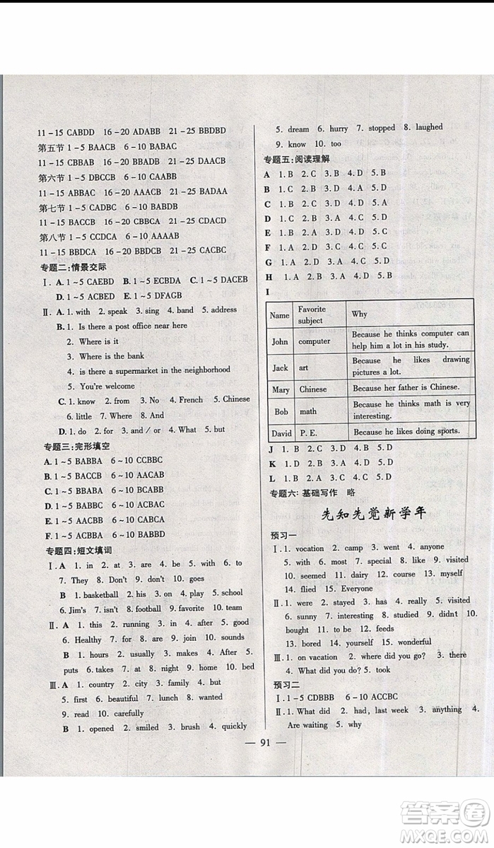 2019年高效A計劃期末暑假銜接七年級英語人教版RJ參考答案