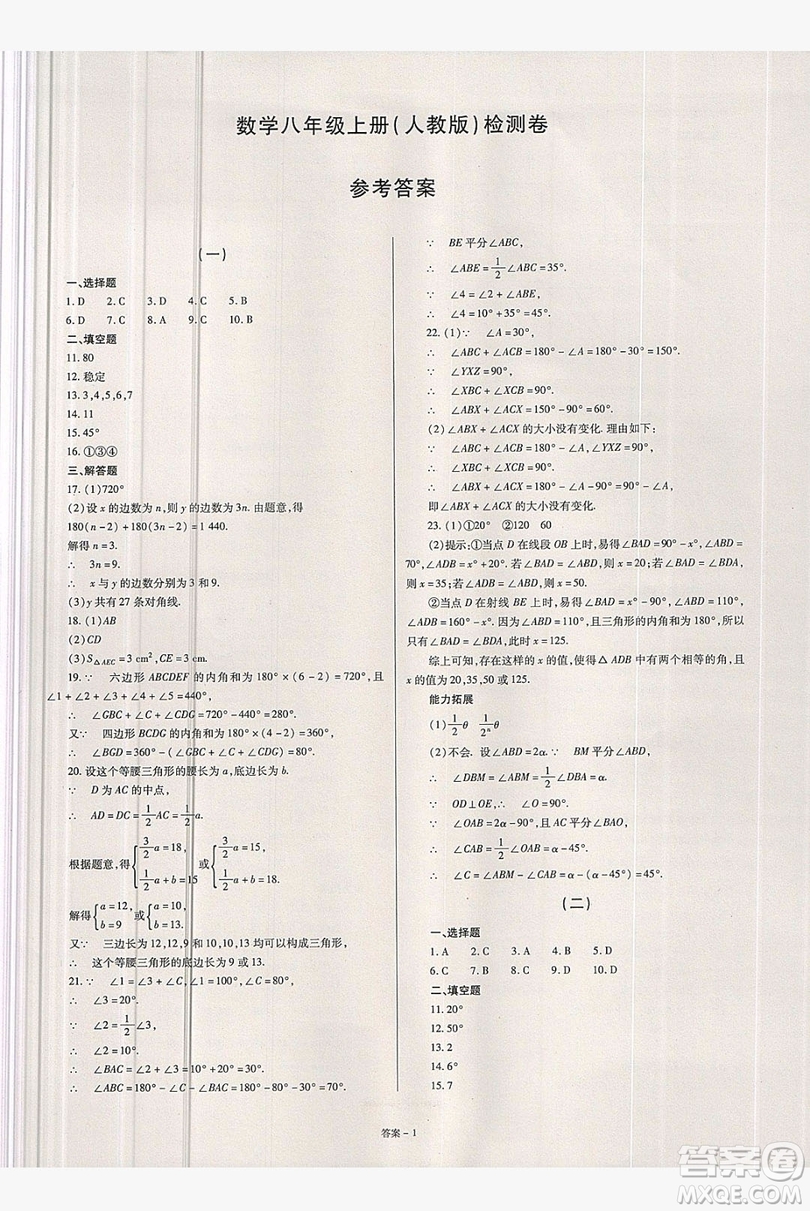 2019點擊金牌學業(yè)觀察八年級數(shù)學上冊人教版答案