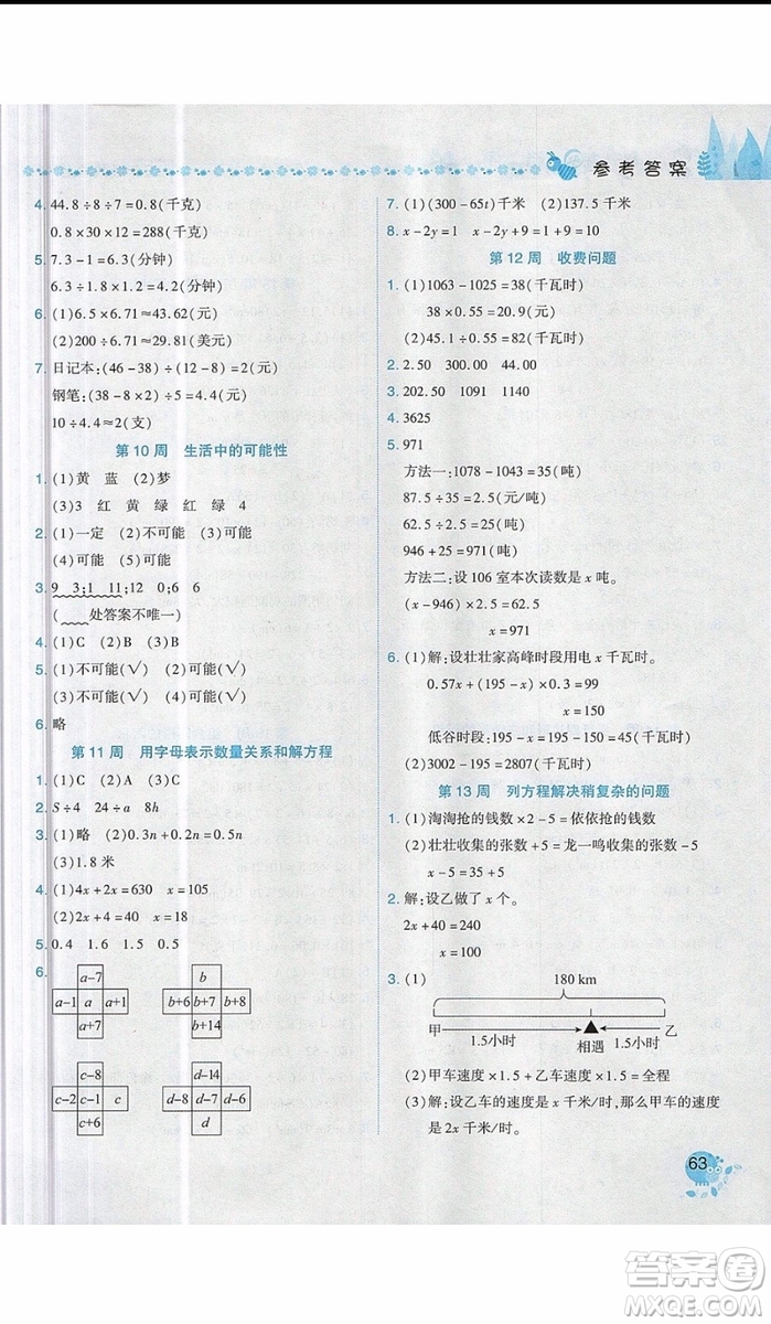 2019新版黃岡小狀元易錯周周練五年級上冊數(shù)學(xué)人教版參考答案