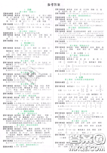 宇軒圖書2019陽光同學(xué)課時(shí)優(yōu)化作業(yè)六年級下冊數(shù)學(xué)人教版參考答案