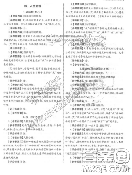 最新修訂版七年級閱讀理解訓練鼎尖閱讀閱讀組合訓練參考答案