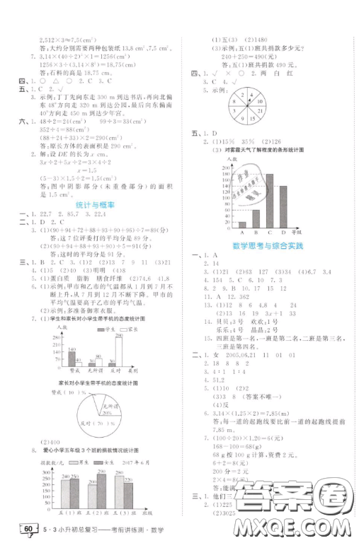 2019小學(xué)數(shù)學(xué)53小升初總復(fù)習(xí)考前講練測(cè)參考答案