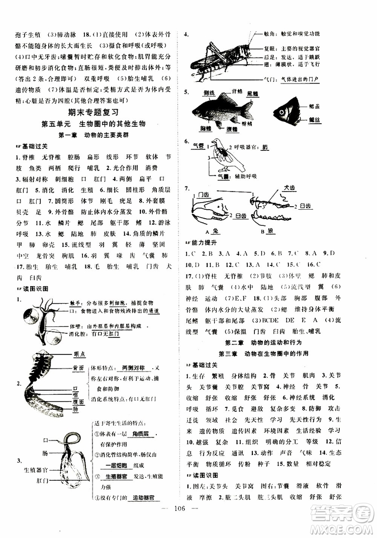 萬(wàn)羽文化2019年秋生物名師學(xué)案分層進(jìn)階學(xué)習(xí)法八年級(jí)上冊(cè)參考答案