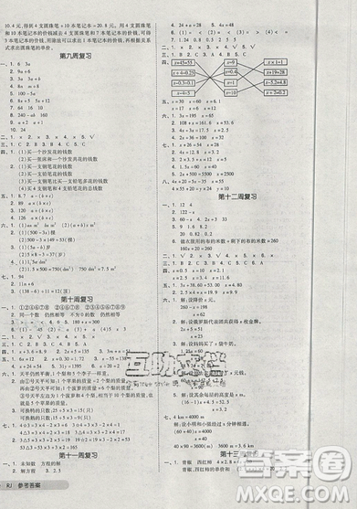 天津人民出版社2019全品小復(fù)習(xí)小學(xué)數(shù)學(xué)5五年級上冊人教版RJ參考答案