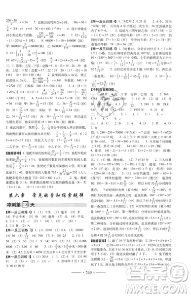2019小考必備考前沖刺46天數(shù)學升學總復(fù)習六年級銜接教輔參考答案