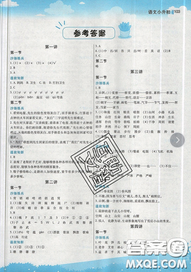 2019新概念小學(xué)年級銜接教材暑假銜接作業(yè)小升初語文參考答案