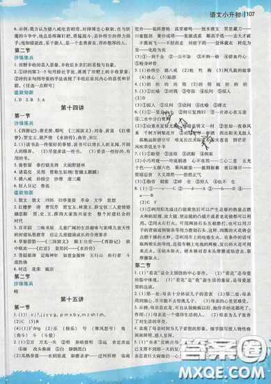 2019新概念小學(xué)年級銜接教材暑假銜接作業(yè)小升初語文參考答案