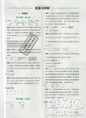 2019年小學(xué)學(xué)霸作業(yè)本一年級數(shù)學(xué)上冊人教版答案