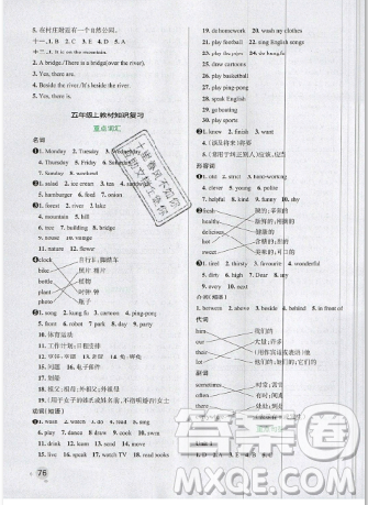 2019年秋小學(xué)學(xué)霸作業(yè)本五年級英語上冊部編人教版答案