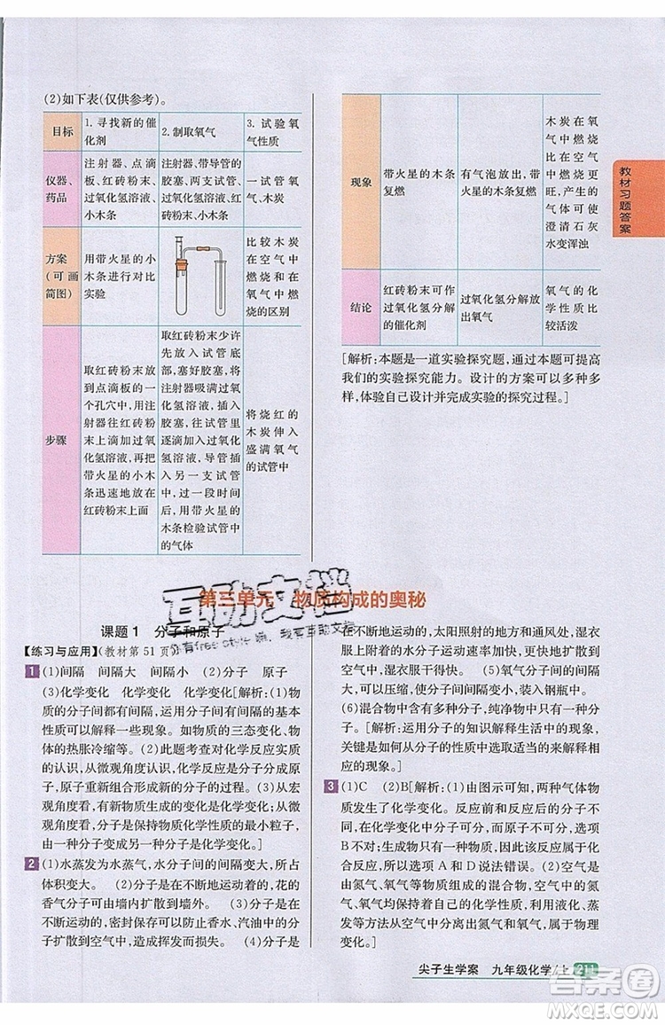 2019年尖子生學(xué)案化學(xué)九年級上冊新課標人教版參考答案