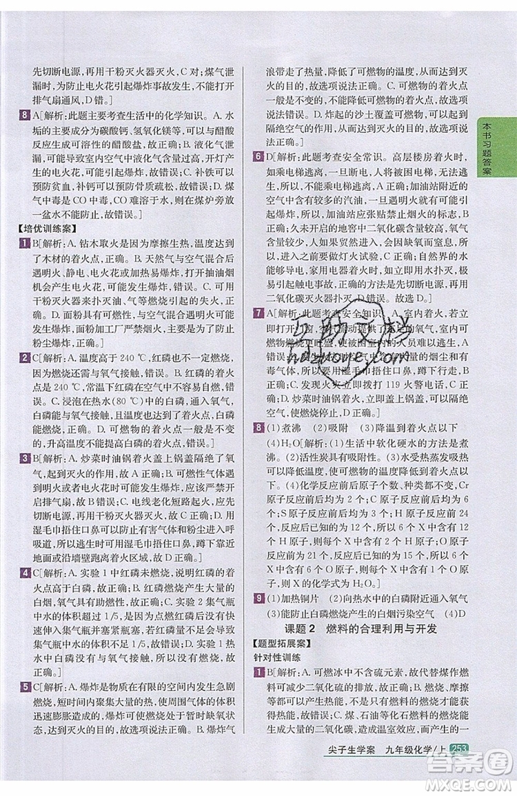 2019年尖子生學(xué)案化學(xué)九年級上冊新課標人教版參考答案