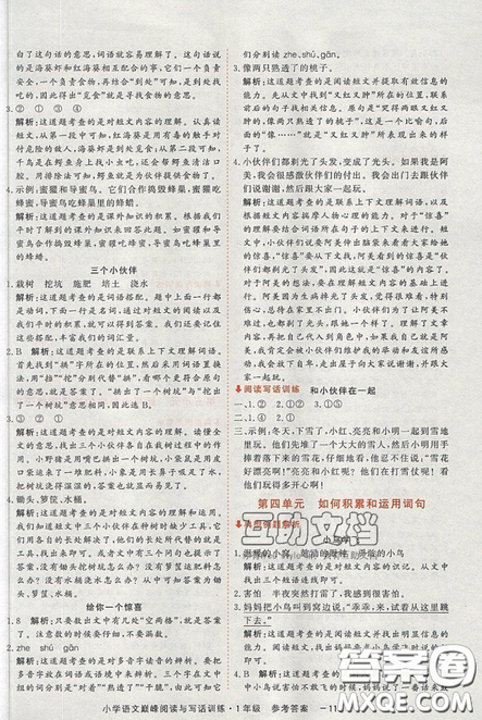 2019最新版新視野海之星小學(xué)語文巔峰閱讀與寫話訓(xùn)練一年級(jí)參考答案