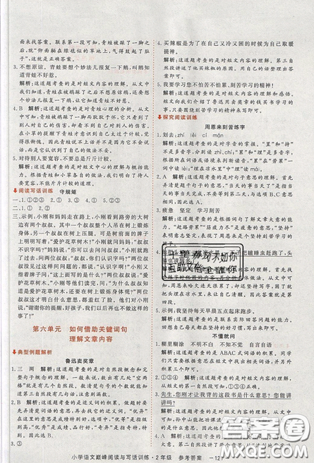 2019最新版新視野海之星小學(xué)語(yǔ)文巔峰閱讀與寫話訓(xùn)練二年級(jí)參考答案