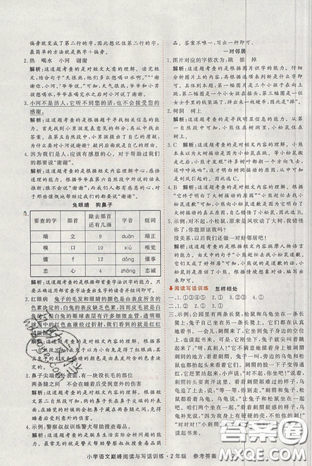 2019最新版新視野海之星小學(xué)語(yǔ)文巔峰閱讀與寫話訓(xùn)練二年級(jí)參考答案
