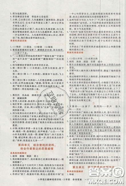 2019最新版新視野海之星小學(xué)語(yǔ)文巔峰閱讀訓(xùn)練五年級(jí)參考答案