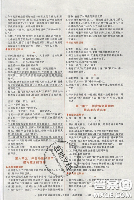 2019最新版新視野海之星小學(xué)語(yǔ)文巔峰閱讀訓(xùn)練五年級(jí)參考答案