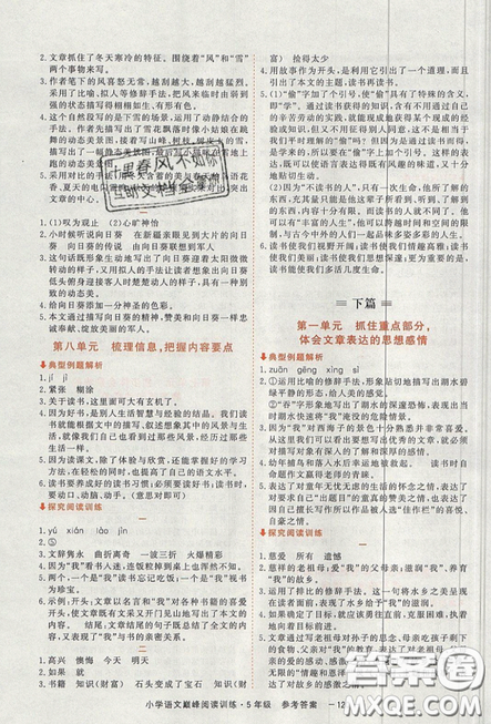2019最新版新視野海之星小學(xué)語(yǔ)文巔峰閱讀訓(xùn)練五年級(jí)參考答案