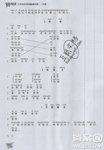 文化發(fā)展出版社2019銳閱讀小學(xué)語(yǔ)文閱讀巔峰訓(xùn)練一年級(jí)參考答案