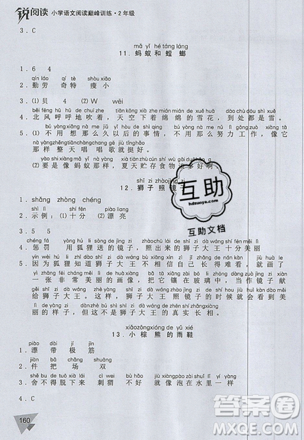 文化發(fā)展出版社2019銳閱讀小學(xué)語文閱讀巔峰訓(xùn)練二年級參考答案