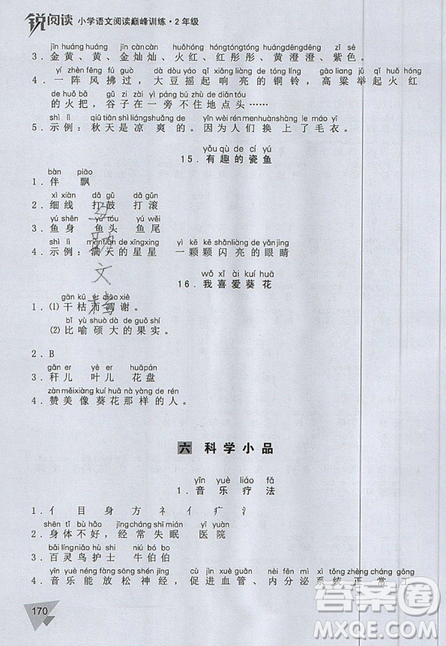 文化發(fā)展出版社2019銳閱讀小學(xué)語文閱讀巔峰訓(xùn)練二年級參考答案