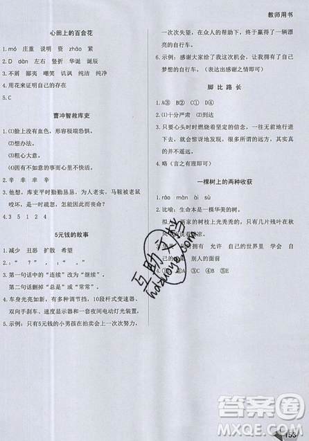 文化發(fā)展出版社2019銳閱讀小學(xué)語文閱讀巔峰訓(xùn)練四年級參考答案