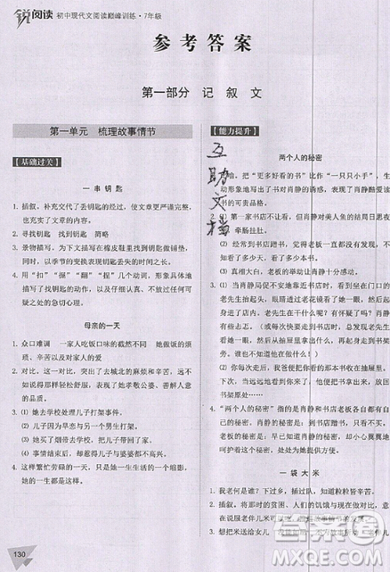 文化發(fā)展出版社2019新版銳閱讀初中現(xiàn)代文閱讀巔峰訓(xùn)練7年級考點(diǎn)版參考答案