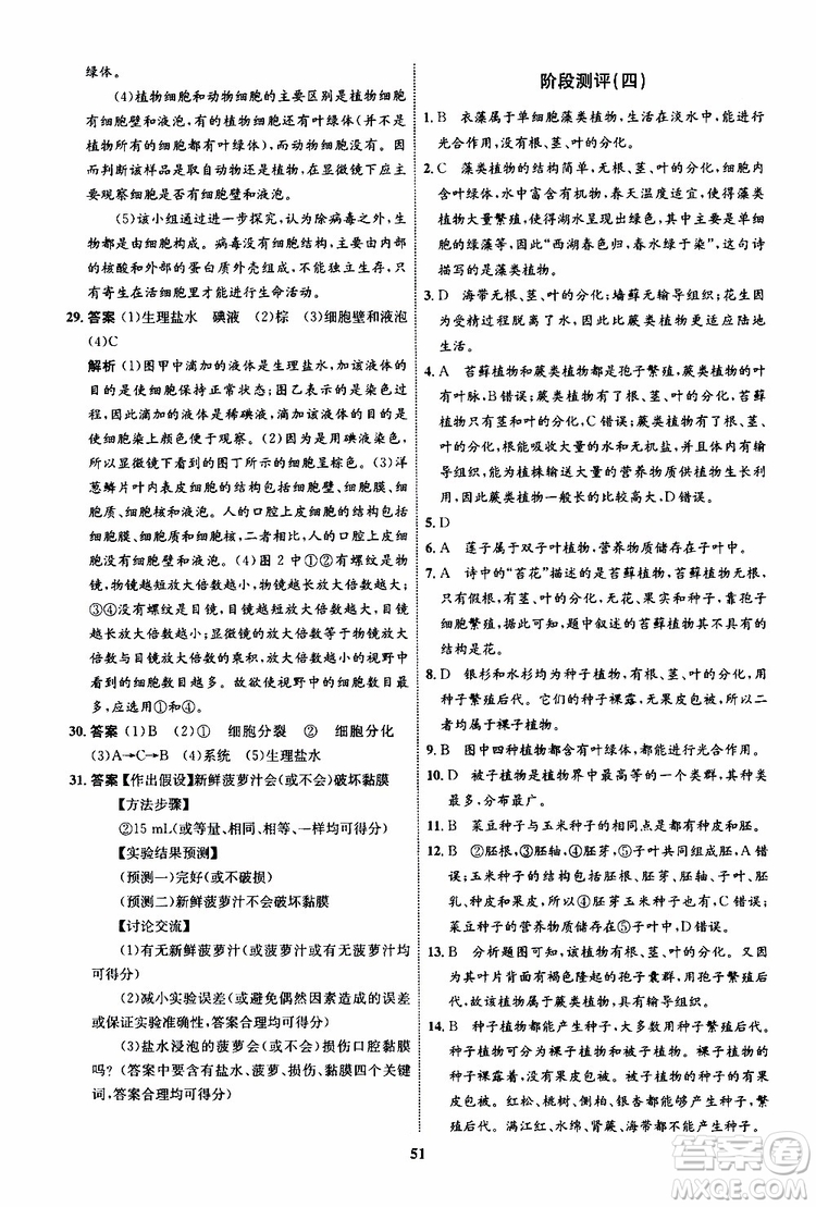 2019年初中同步學考優(yōu)化設計生物七年級上冊RJ人教版參考答案